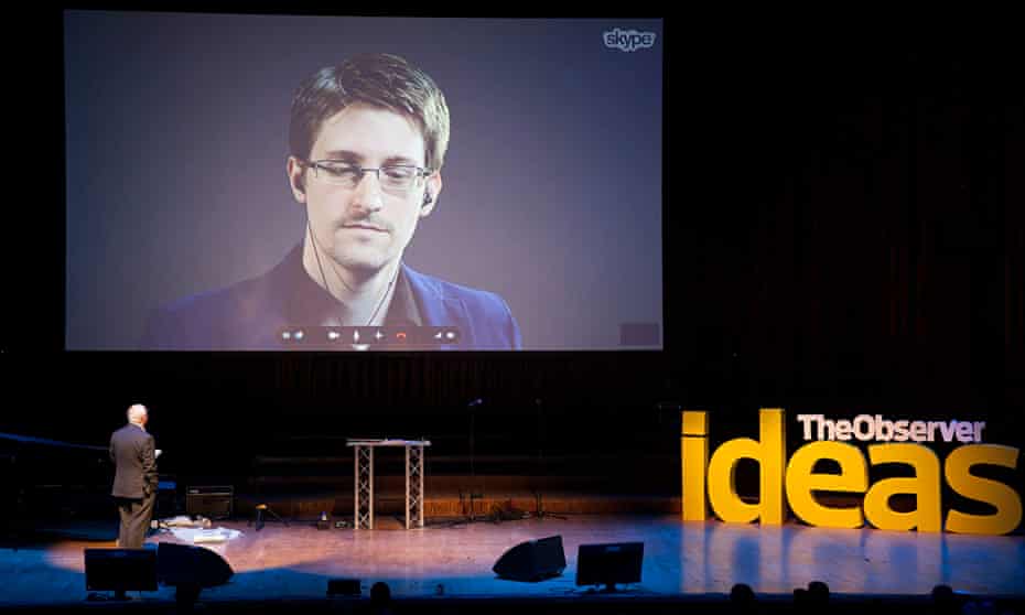 John Naughton interviews Edward Snowden via Skype at the Observer Festival of Ideas.