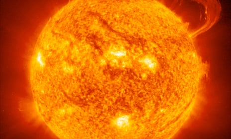 Solar flare erupting from the surface of the sun.