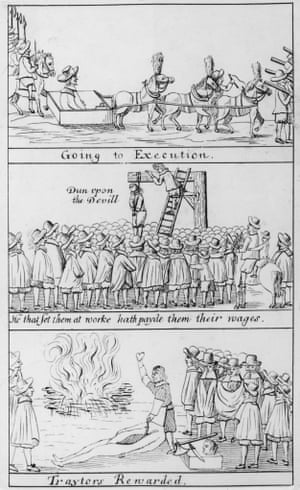 The execution of traitors of King Charles I following the restoration of the monarchy 19 October 1660
