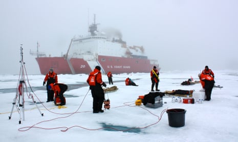 Teams of scientists set up equipment on sea ice in the Chukchi Sea, Alaska. Sea ice loss in the area has been linked to the large increase in temperatures