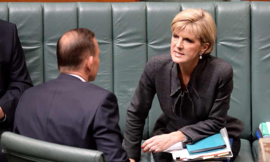 Julie Bishop speaking to Tony Abbott during House of Representatives question time at on Tuesday.