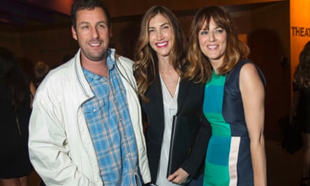 Adam Sandler and wife Jackie pose with co-star Rosemarie DeWitt at the party following the premiere of Men, Women & Children on 30 September