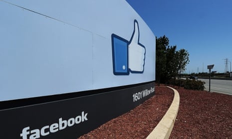 The sign at the entrance to the Facebook main campus in Menlo Park, California. 