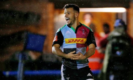 Danny Care celebrates Harlequins' only try in their opening night win over Castres.