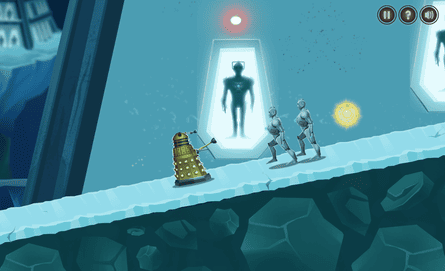 Children power up the Dalek to help it survive in the main platform game.