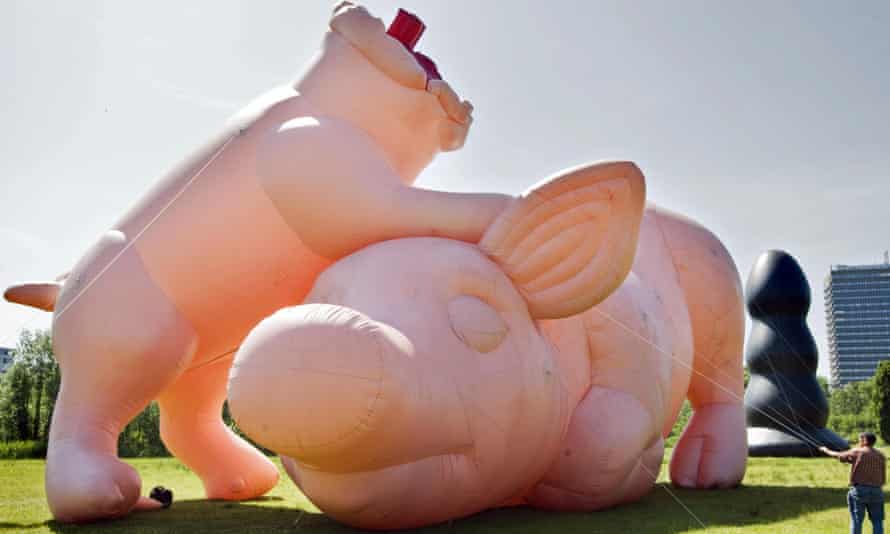 Inflatable pigs, part of Paul McCarthy's 2009 exhibition Air Pressure, in Utrecht, Netherlands.