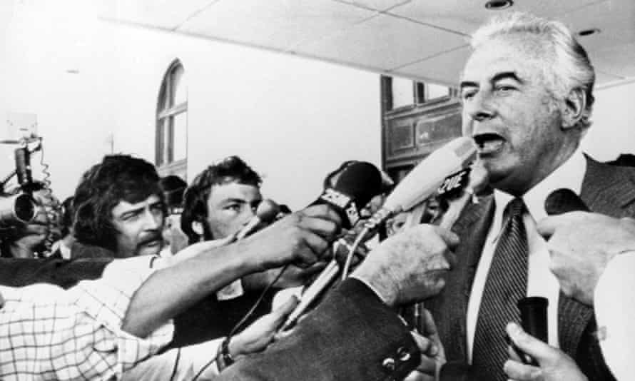 Whitlam addresses reporters after the dismissal on 11 November 1975.
