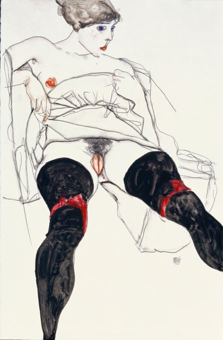Woman with Black Stockings, 1913, Egon Schiele