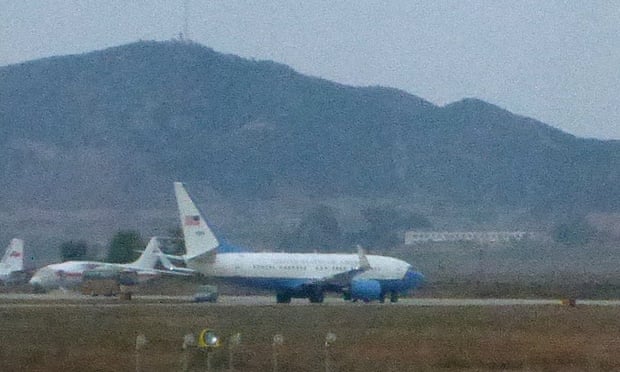 The US plane carrying Fowle at Pyongyang airport.