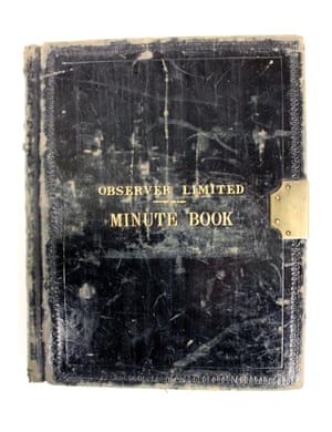 M is for Minute Books. The care of the official records of the Observer and the Guardian is central to the GNM Archive’s remit. This includes board minutes which both provide evidence of high level decision making and help chart the history of the newspapers. This Observer minute book also marks the change from handwritten to typed minutes in 1945. The picture features a photograph of the front cover of a black Observer minute book with a lock.