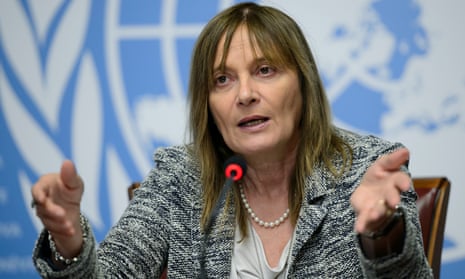 Marie-Paule Kieny speaks during a press conference in Geneva, Switzerland