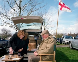 Picnic in the car park before an England rugby match at Twickenham Stadium. April, 2001.