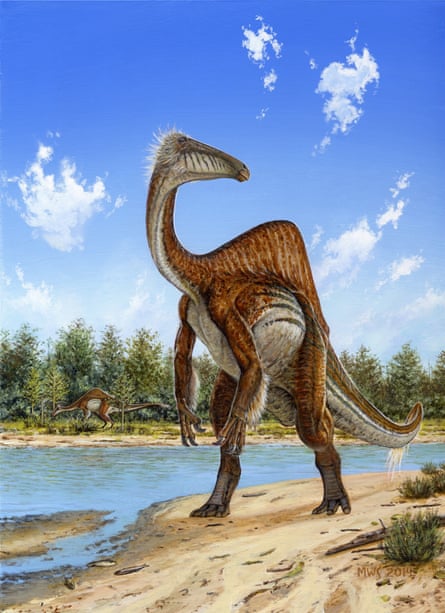An artist's impression of the dinosaur Deinocheirus mirificus