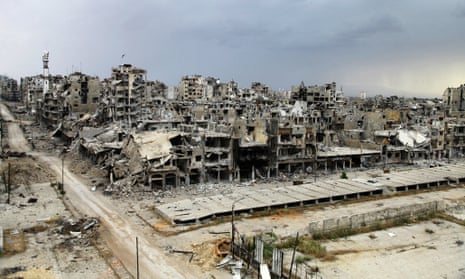 Destroyed buildings in Homs, Syria, in May.