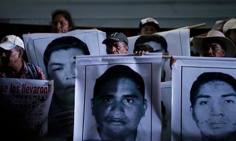 Relatives of the 43 missing students during a protest at Zocalo square in Mexico City