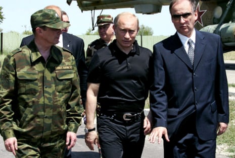 Nikolai Patrushev, right, with Russian president Vladimir Putin and defence minister Sergei Ivanov in Dagestan in 2005 when Patrushev was head of Russia’s secret service.
