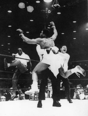 This emotive picture was snapped when Clay beat Liston, who was unable to answer the bell for round seven of their 1964 fight. There are many fine photos of this moment taken head on but in this one I like Clay’s explosive pose and the way his cartwheeling limbs extend towards the corners of the frame. It’s as if he’s about to leap out of it.
