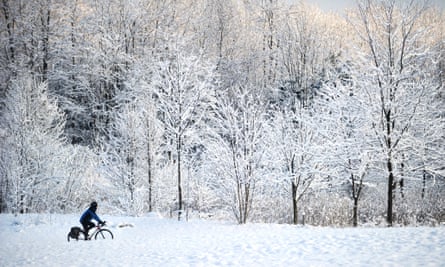 Cyclist in snow.