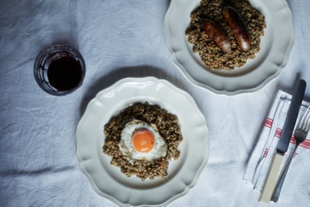 For the second meal, just reheat the lentils, then top with a grilled or pan-fried sausage or fried egg.