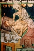 A contemporary illustration of Death strangling a victim of the plague