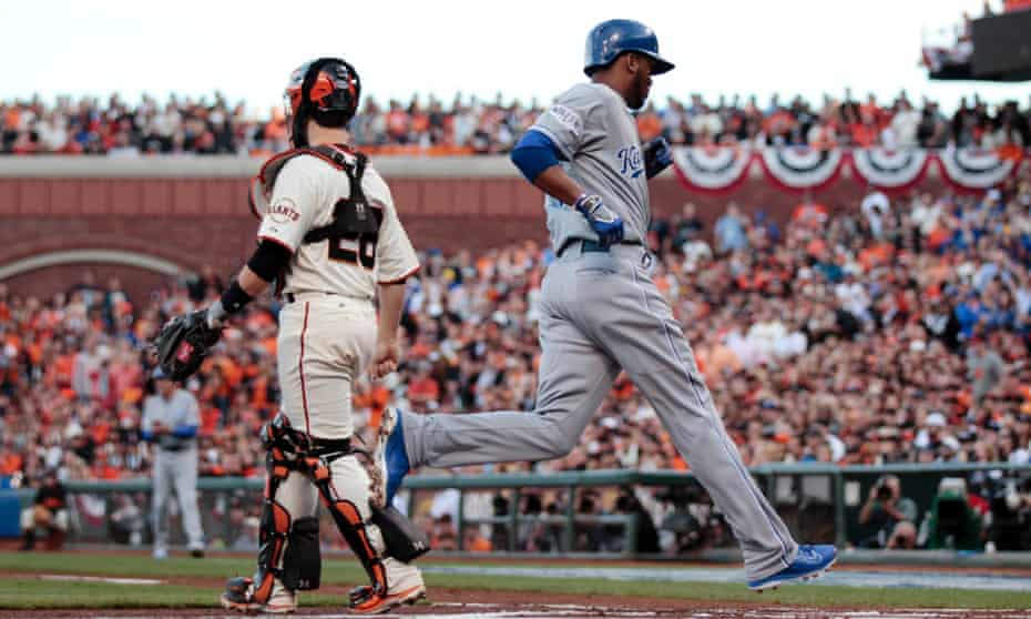 Kansas City Royals shortstop Alcides Escobar scores a run against the San Francisco Giants in the first inning during game three of the 2014 World Series at AT&T Park.