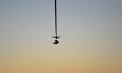 Alan Eustace is lifted by a helium balloon before his jump.