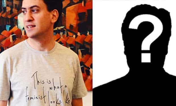 Ed Miliband wearing the T-shirt and a question mark where the PM should be, from Elle's website. Nick Clegg is also pictured wearing the garment on the magazine's site.