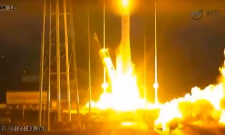 A Nasa A TV image shows the Antares rocket taking off.