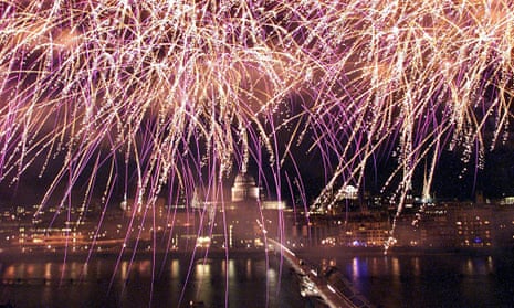 fireworks over millenium bridge