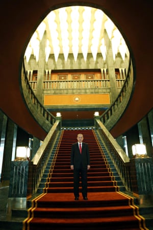 Turkish President Recep Tayyip Erdogan unveils the new presidential palace prior to an official ceremony for Republic Day in Turkey.