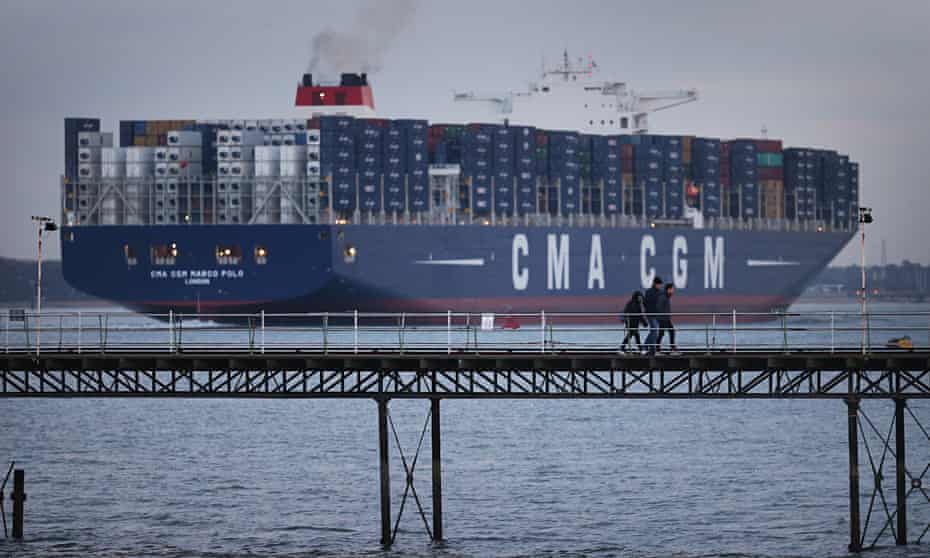 container ship Leaves Southampton
