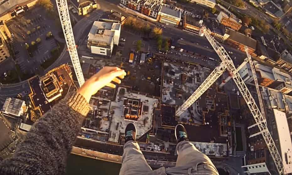 free runner James Kingston’s first-person footage of himself climbing a crane in Southampton