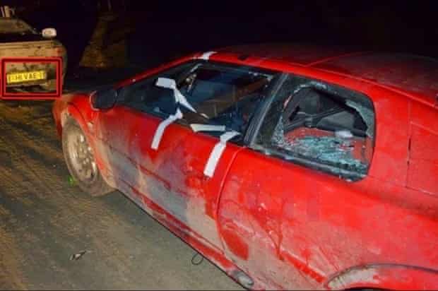 Damaged Top Gear car in Argentina with Falklands number plates