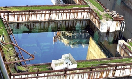 A pond containing spent nuclear fuel rods at Sellafield