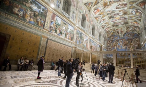 The Sistine Chapel with a new LED lighting display in Vatican City, 29 October 2014.