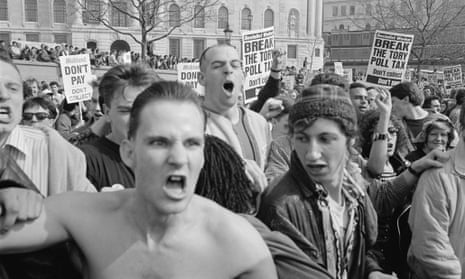 Protestors against the poll tax, Trafalgar Square, London, 31 March 1990.