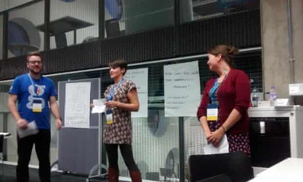 Matt Andrews, Wendy Orr and Laura Oliver of the Guardian, presenting