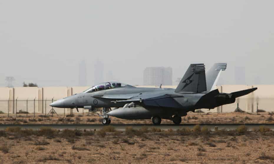 An RAAF Super Hornet at a base in the Middle East.