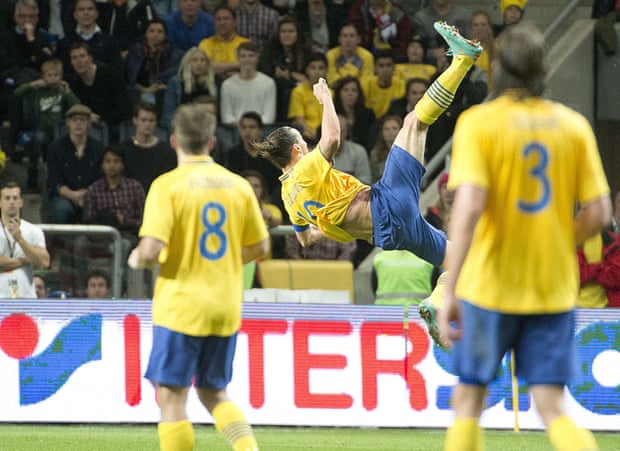 Zlatan Ibrahimovic scores his spectacular fourth goal against England in November 2012.