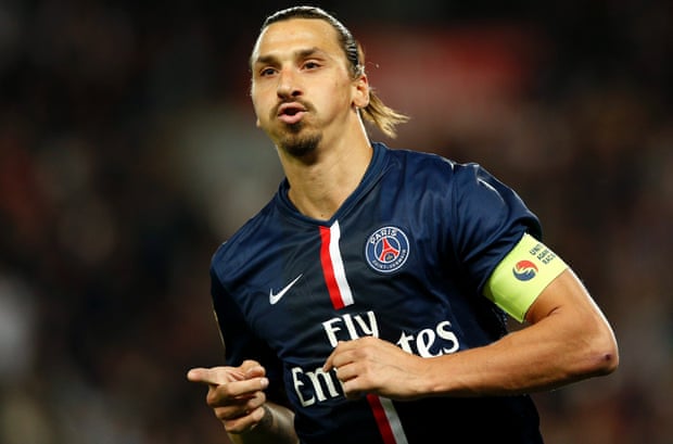 Zlatan Ibrahimovic celebrates after scoring in the Ligue 1 win over St Etienne earlier this season.
