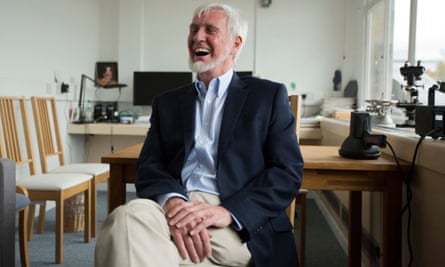 John O'Keefe laughs as he is interviewed in an office he uses at the University College London