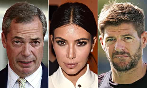 Nigel Farage, Kim Kardashian and Steven Gerrard