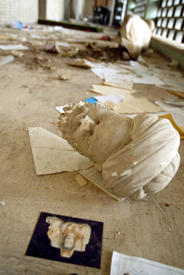 A beheaded looted sculpture in Iraq's archeological museum in Baghdad.