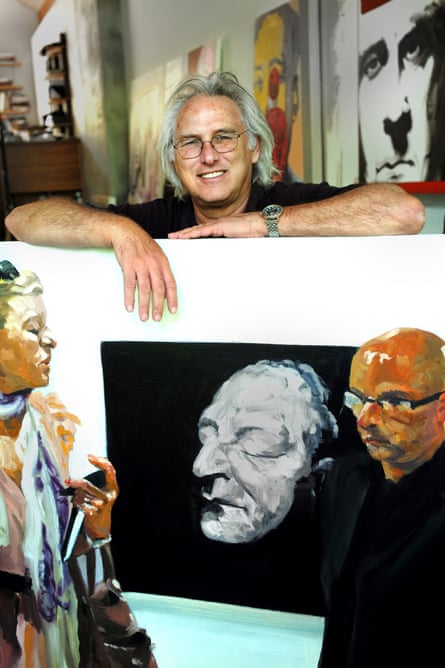 Eric Fischl with one of his art-fair paintings.