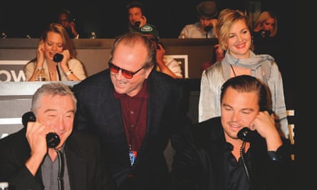 Robert De Niro, Jack Nicholson, Leonardo DiCaprio and Drew Barrymore at the Hope for Haiti Now telethon in 2010