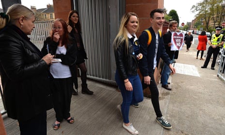 Young people voting in Glasgow in the Scottish independence referendum