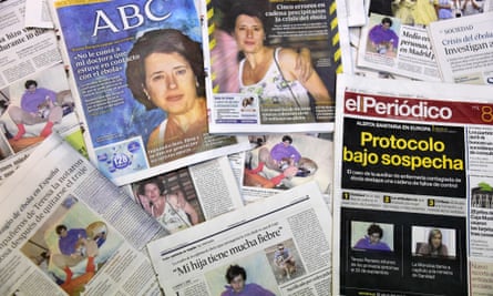 Spanish newspapers feature pictures of nurse Teresa Romero, who was diagnosed with Ebola.
