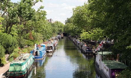 Barges on the Grand Union Canal in Little Venice, London.