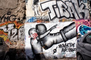 A recurring theme in contemporary graffiti on the streets of Athens is one of economic repression and class strife