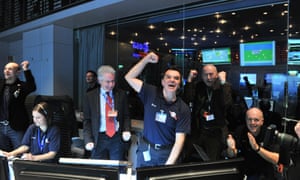 Esa technicians celebrate the arrival of Rosetta's signal.